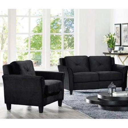 Life Black : Bộ 2 Ghế Sofa Đôi và Ghế Đơn - Vải Microfiber Đen